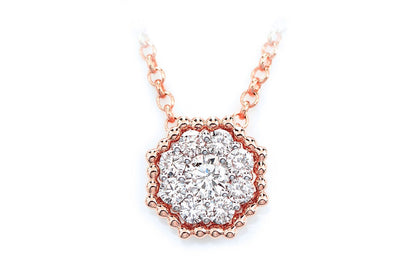 BEADED HEXAGON CLUSTER DIAMOND PENDANT ATTACHED NECKLACE 14K SOLID GOLD 0.45CTW