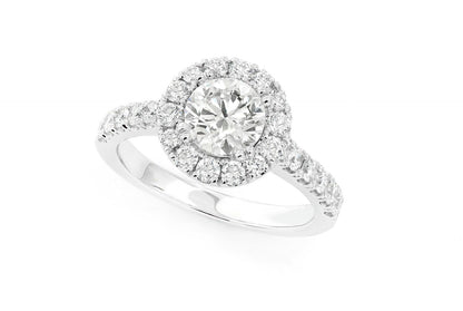 1.00CT ROUND SOLITAIRE - HALO - DIAMOND ENGAGEMENT RING