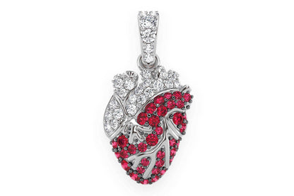 HUMAN HEART RUBY & DIAMOND PENDANT 14K SOLID GOLD .40CTW