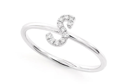 INEL CU DIAMANT CU LITERA CURSIVĂ S, AUR MASIV DE 14K, 0.05CT