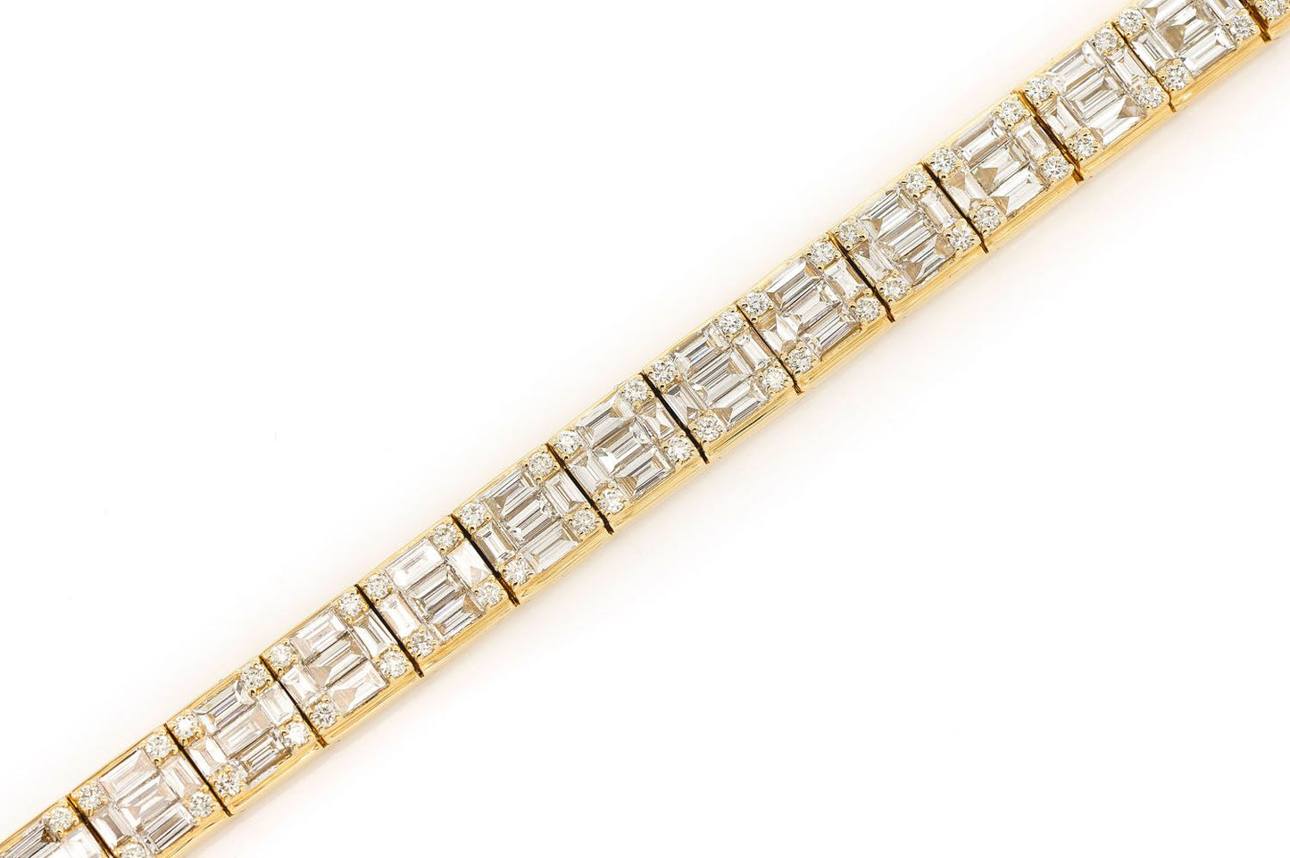BAGUETTE & ROUND LINK DIAMOND BRACELET 14K SOLID GOLD 9.25CTW