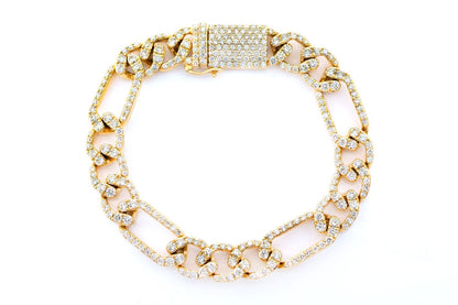 10MM FIGARO LINK DIAMOND BRACELET 14K SOLID GOLD 8.50CTW