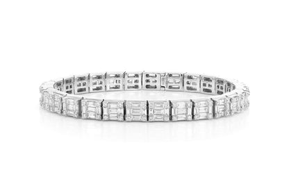 BAGUETTE & ROUND LINK DIAMOND BRACELET 14K SOLID GOLD 9.25CTW