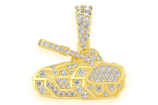 MILITARY BATTLE TANK DIAMOND PENDANT 14K SOLID GOLD 0.40CTW