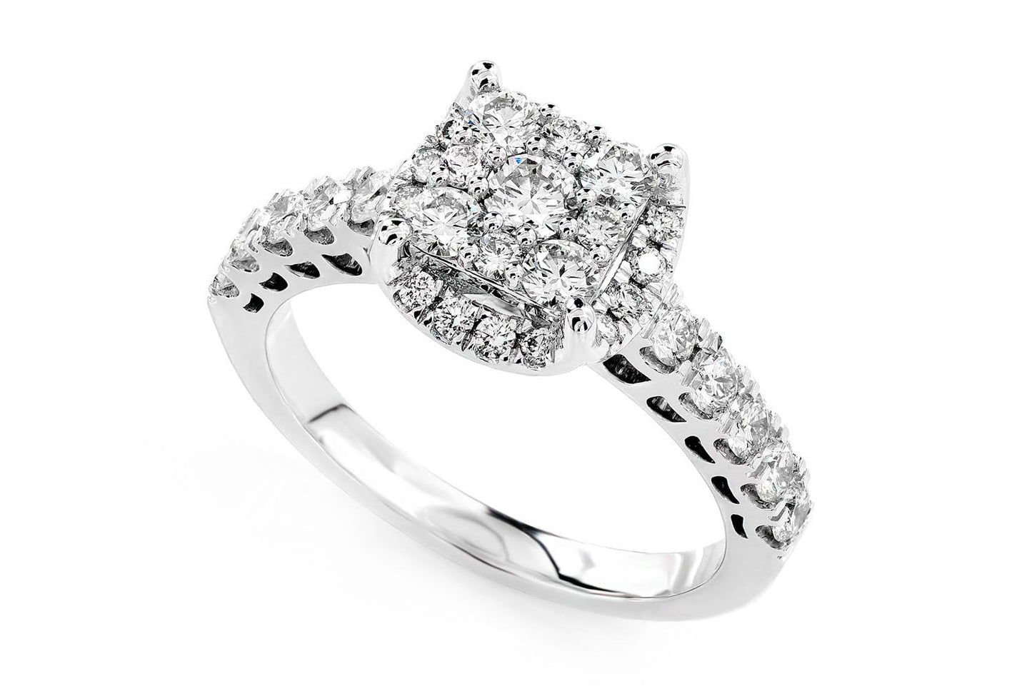 1.00CTW SQUARE CLUSTER HALO - DIAMOND ENGAGEMENT RING