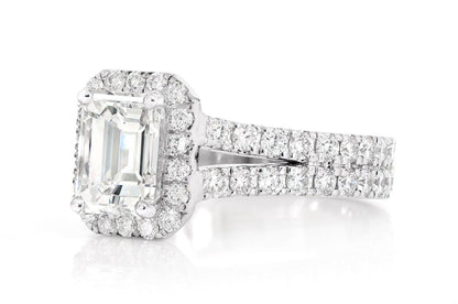 SPHINX - EMERALD HALO SPLIT SHANK DIAMOND RING 14K SOLID GOLD 3.50CTW