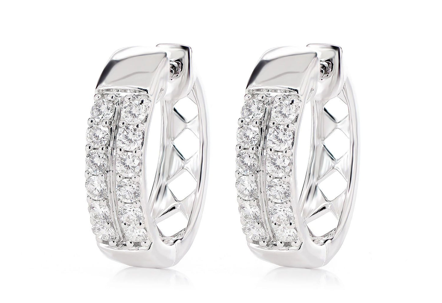 TWO ROW SPLIT DIAMOND HOOP EARRINGS 14K SOLID GOLD 0.50CTW