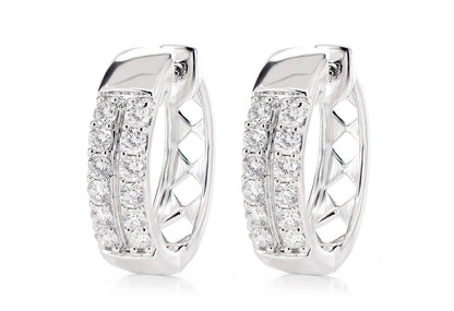 TWO ROW SPLIT DIAMOND HOOP EARRINGS 14K SOLID GOLD 0.50CTW