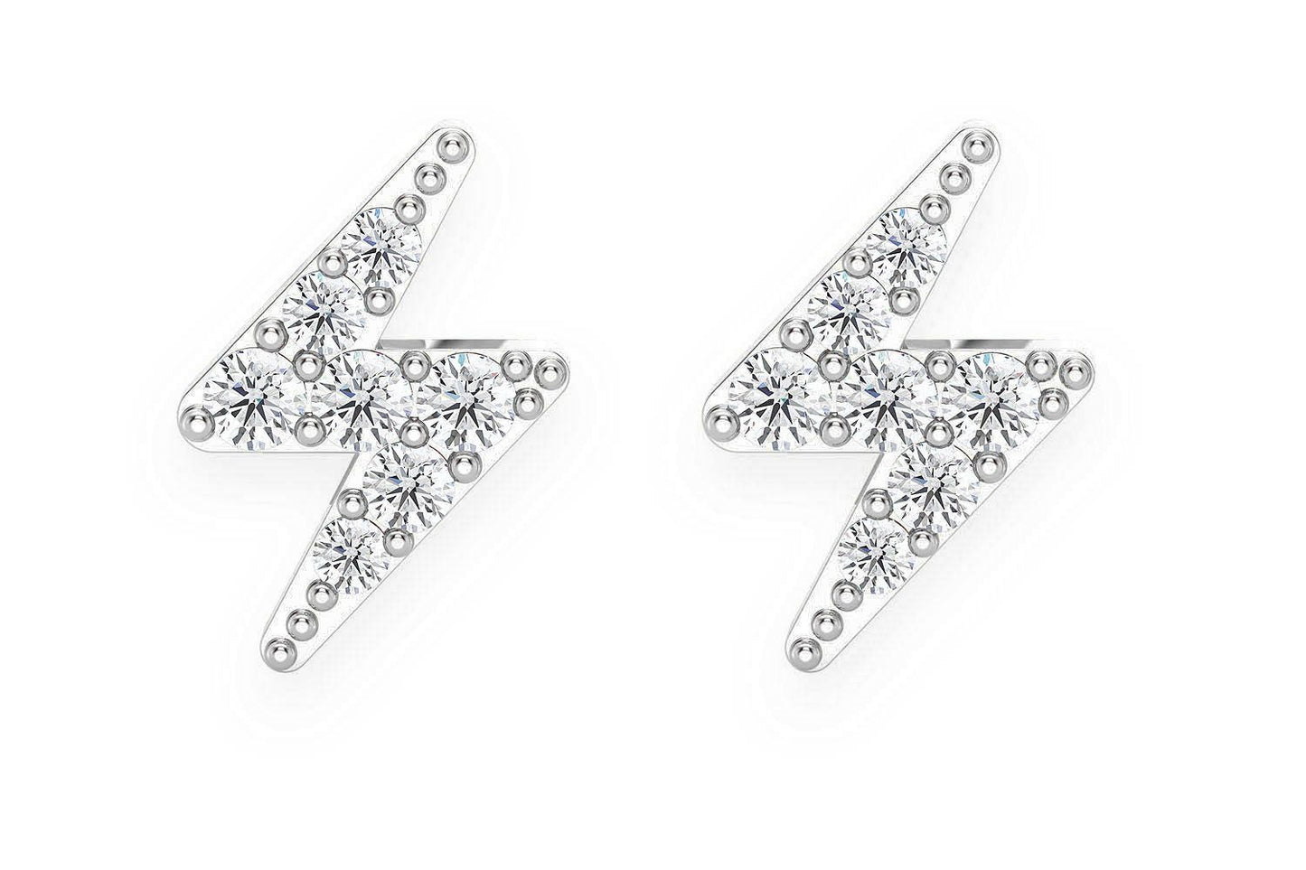 LIGHTNING BOLT STUD DIAMOND EARRINGS 14K SOLID GOLD 0.10CTW