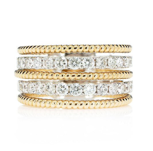 TWO ROW SATIN DIAMOND ROPE BAND RING 14K SOLID GOLD 1.10CTW