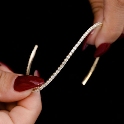 2PT PRONG SET DIAMOND  FLEX BANGLE TENNIS BRACELET 1.00CTW 14K SOLID GOLD