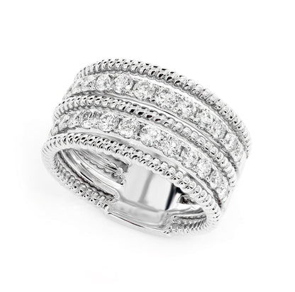 TWO ROW SATIN DIAMOND ROPE BAND RING 14K SOLID GOLD 1.10CTW
