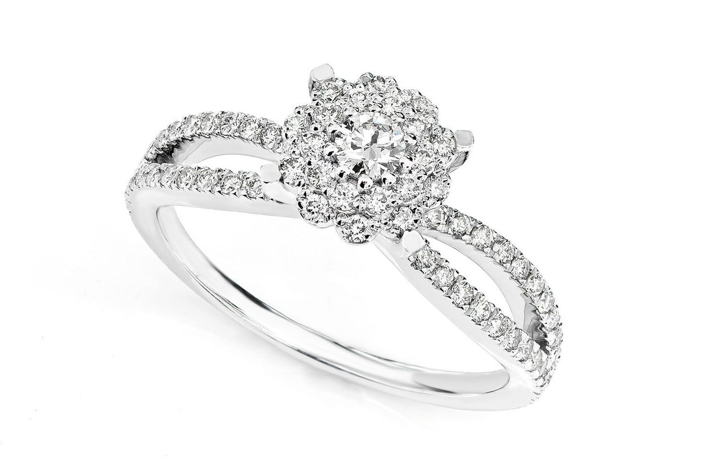 0.50CTW FLOWER CLUSTER LOOP SHANK DIAMOND ENGAGEMENT RING 14K SOLID GOLD