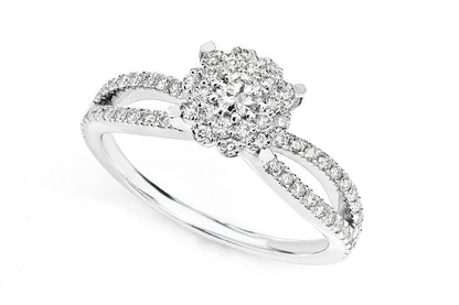 0.50CTW FLOWER CLUSTER LOOP SHANK DIAMOND ENGAGEMENT RING 14K SOLID GOLD