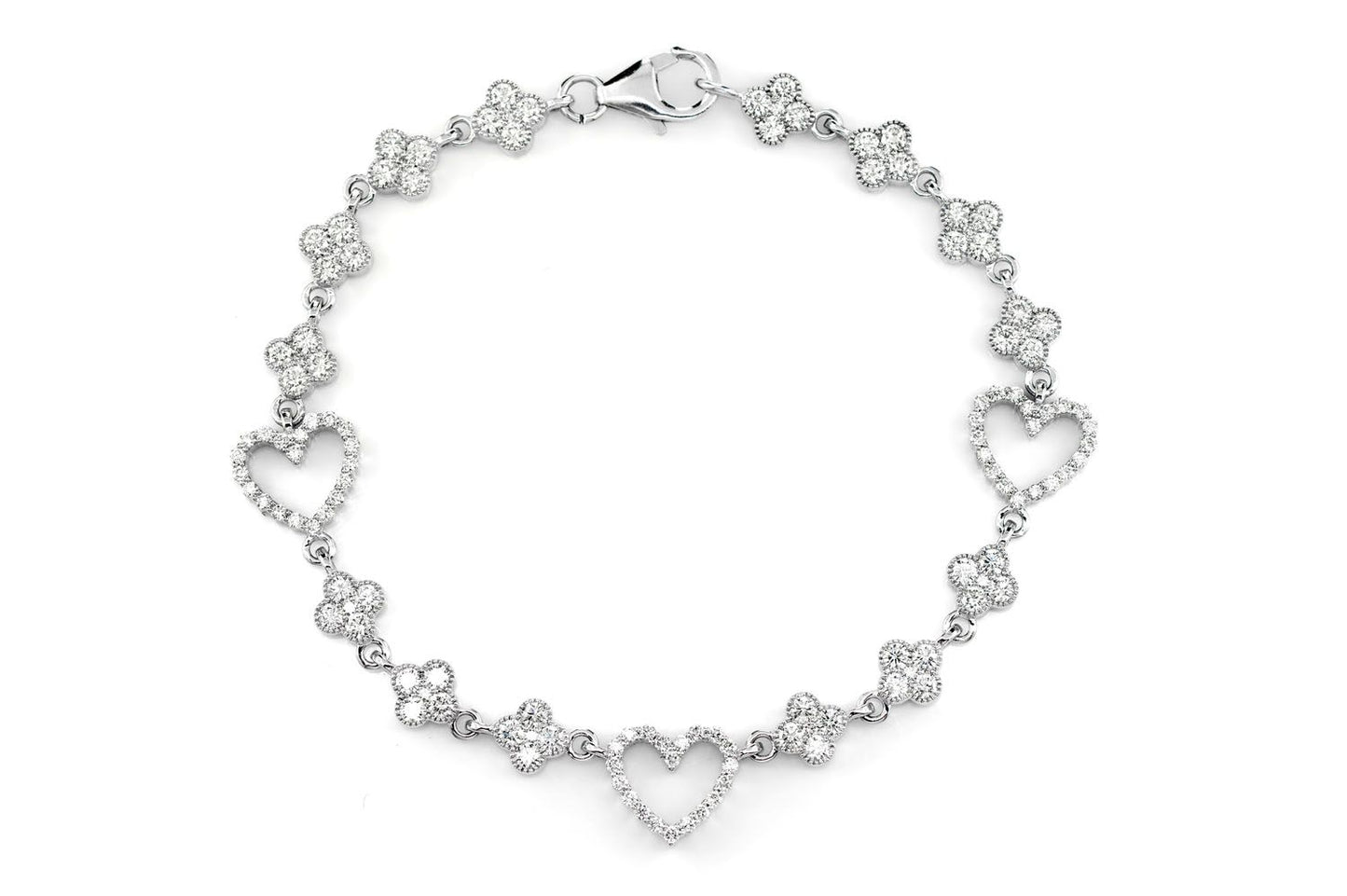 OPEN HEART CLOVER LINK BRACELET 14K SOLID GOLD 3.00CTW