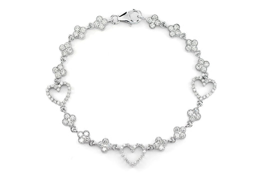 BRĂȚARĂ CU INIMĂ DESCHISĂ, TRIFOI, AUR MASIV DE 14K, 3.00CT