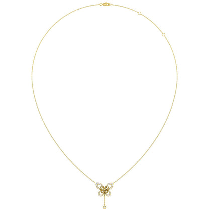 BUTTERFLY DIAMOND PENDANT ATTACHED NECKLACE 14K SOLID GOLD 0.40CTW