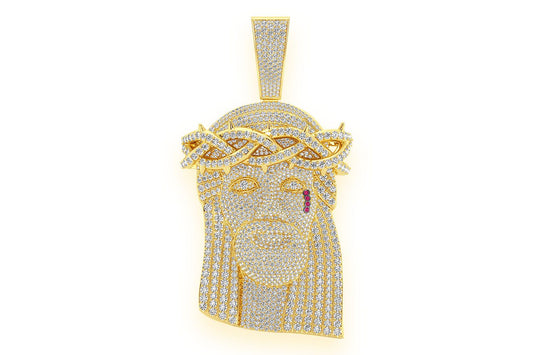 JESUS OF NAZARETH DIAMOND PENDANT 14K SOLID GOLD 22.25CTW
