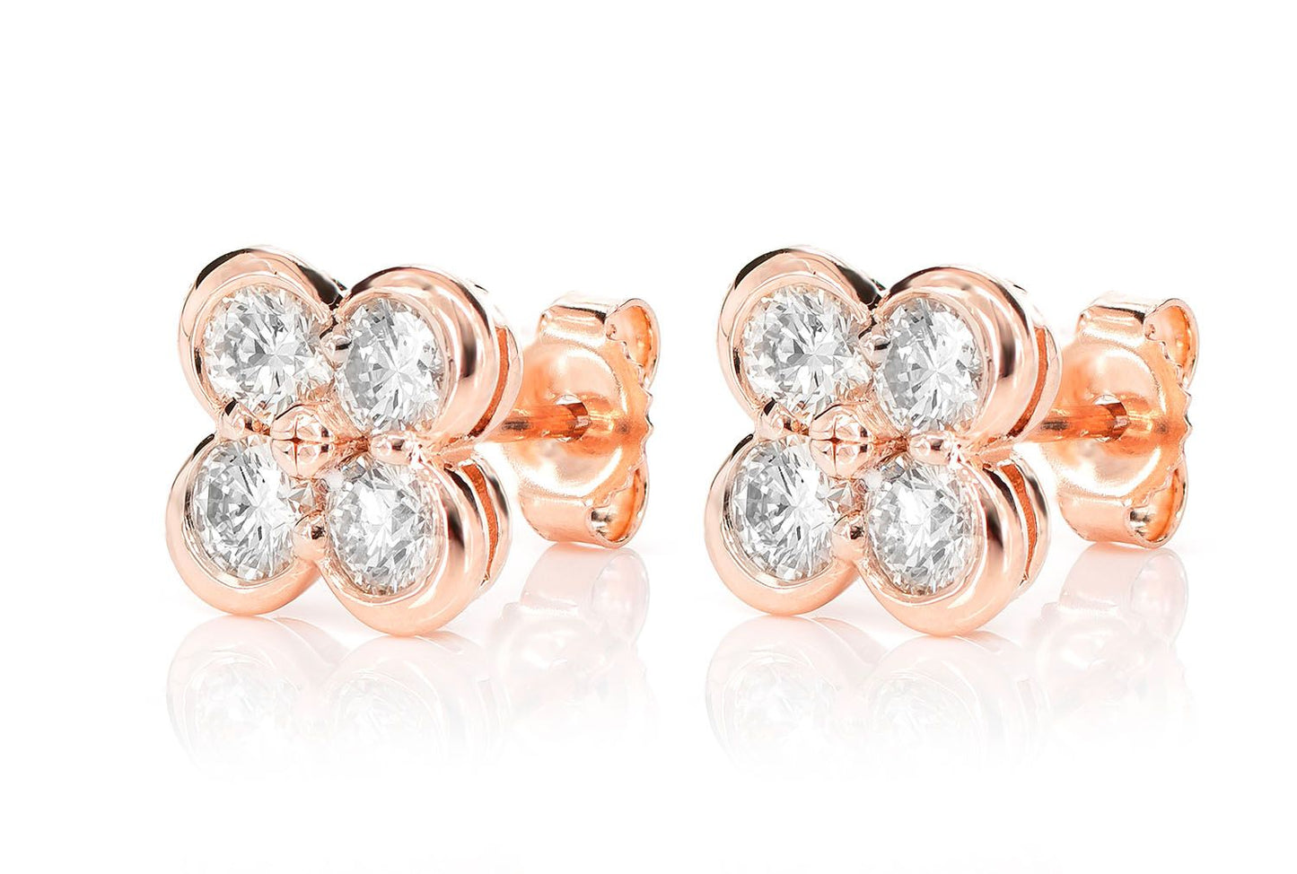 DIAMOND CLOVER STUD EARRINGS 14K SOLID GOLD 0.95CTW