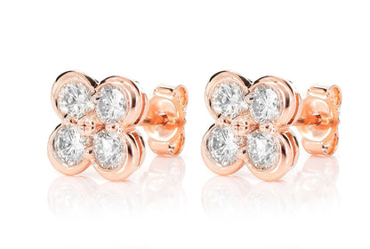 DIAMOND CLOVER STUD EARRINGS 14K SOLID GOLD 0.95CTW