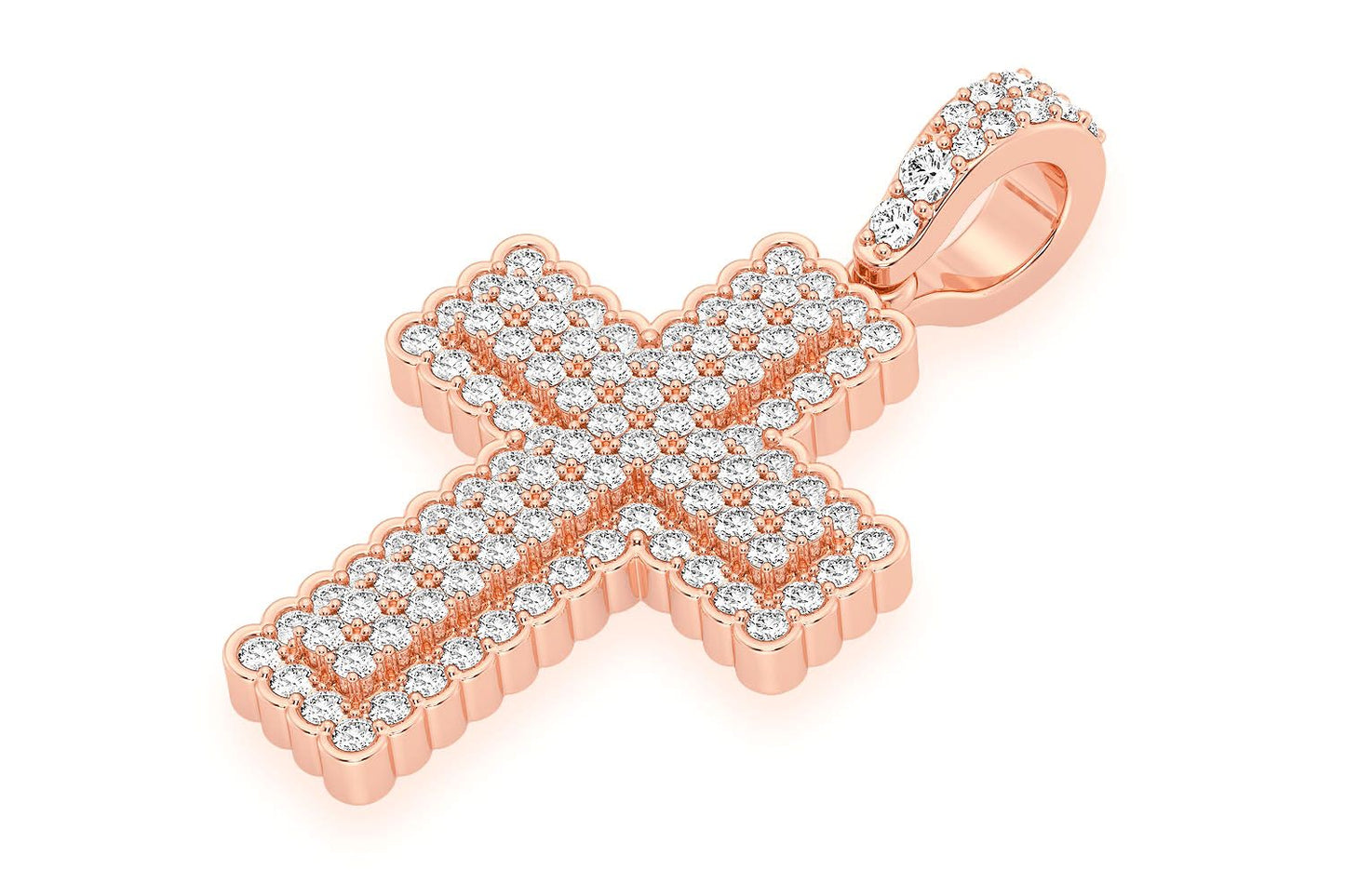 BEZEL BORDER CROSS DIAMOND PENDANT 14K SOLID GOLD .90CTW