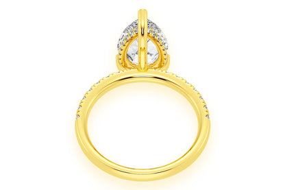 3.00CT PEAR SOLITAIRE - ONE ROW UNDER HALO - DIAMOND ENGAGEMENT RING