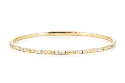 BEAD AND DIAMOND FLEX BANGLE BRACELET 14K SOLID GOLD 1.15CTW
