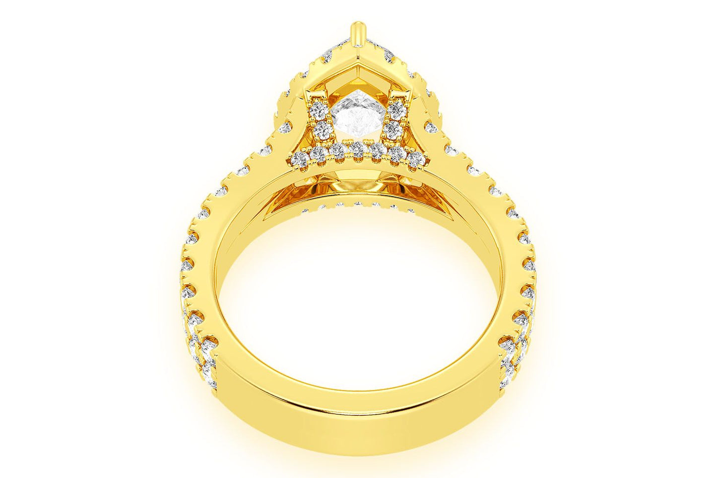 SPHINX - 2.00CT PEAR SOLITAIRE - TWO ROW SPLIT SCALLOP - DIAMOND ENGAGEMENT RING