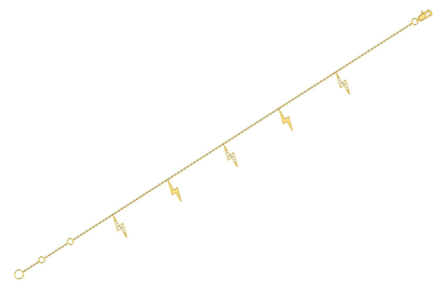 LIGHTNING BOLT DANGLE DIAMOND BRACELET 14K SOLID GOLD 0.10CTW