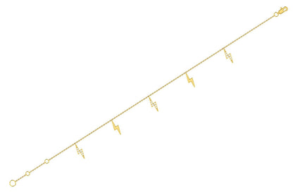 LIGHTNING BOLT DANGLE DIAMOND BRACELET 14K SOLID GOLD 0.10CTW