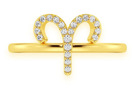 ARIES ZODIAC DIAMOND RING 14K SOLID GOLD 0.10CTW