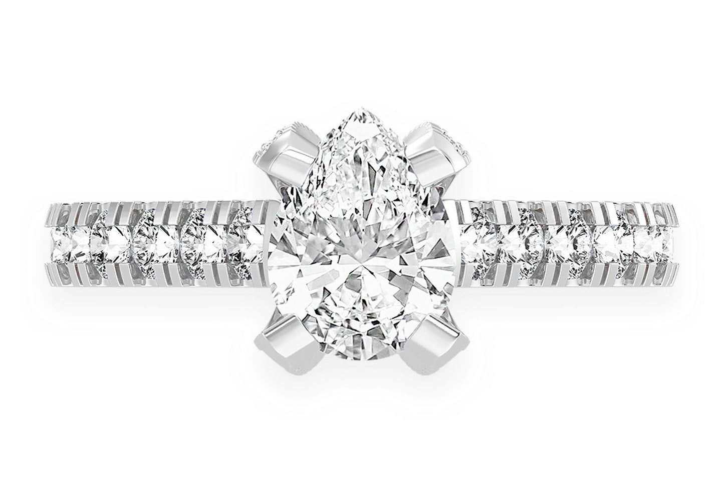 THINN - 1.00CT PEAR SOLITAIRE - SINGLE ROW SCALLOP - DIAMOND ENGAGEMENT RING