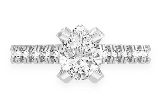 THINN - 1.00CT PEAR SOLITAIRE - SINGLE ROW SCALLOP - DIAMOND ENGAGEMENT RING