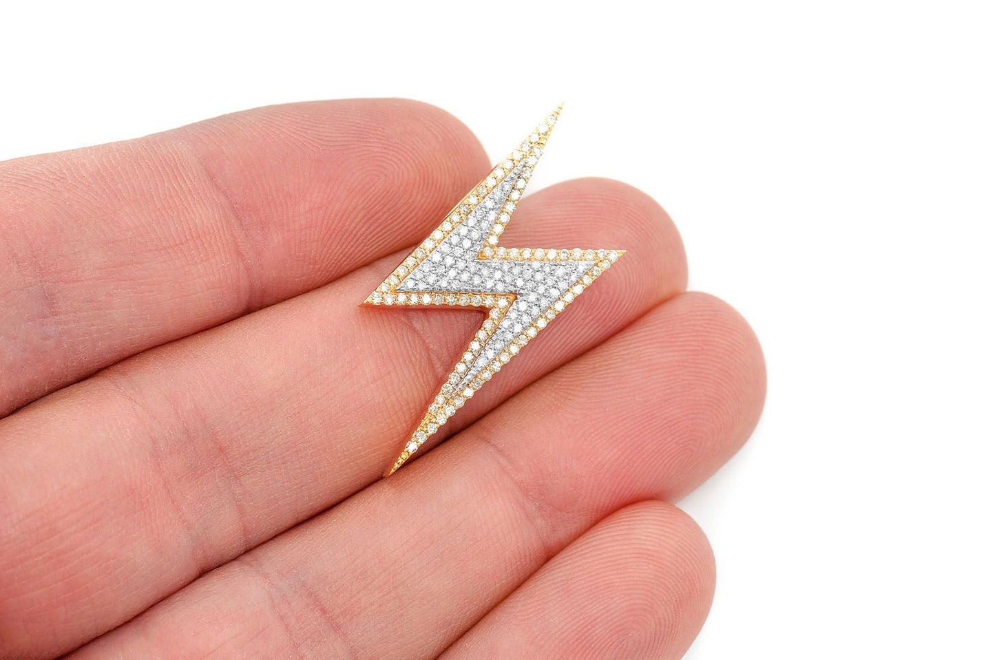 LIGHTNING BOLT DOUBLE LAYER PENDANT 14K SOLID GOLD 0.65CTW