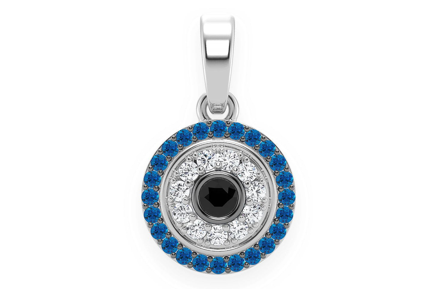 ROUND EVIL EYE DIAMOND PENDANT 14K SOLID GOLD 0.25CTW