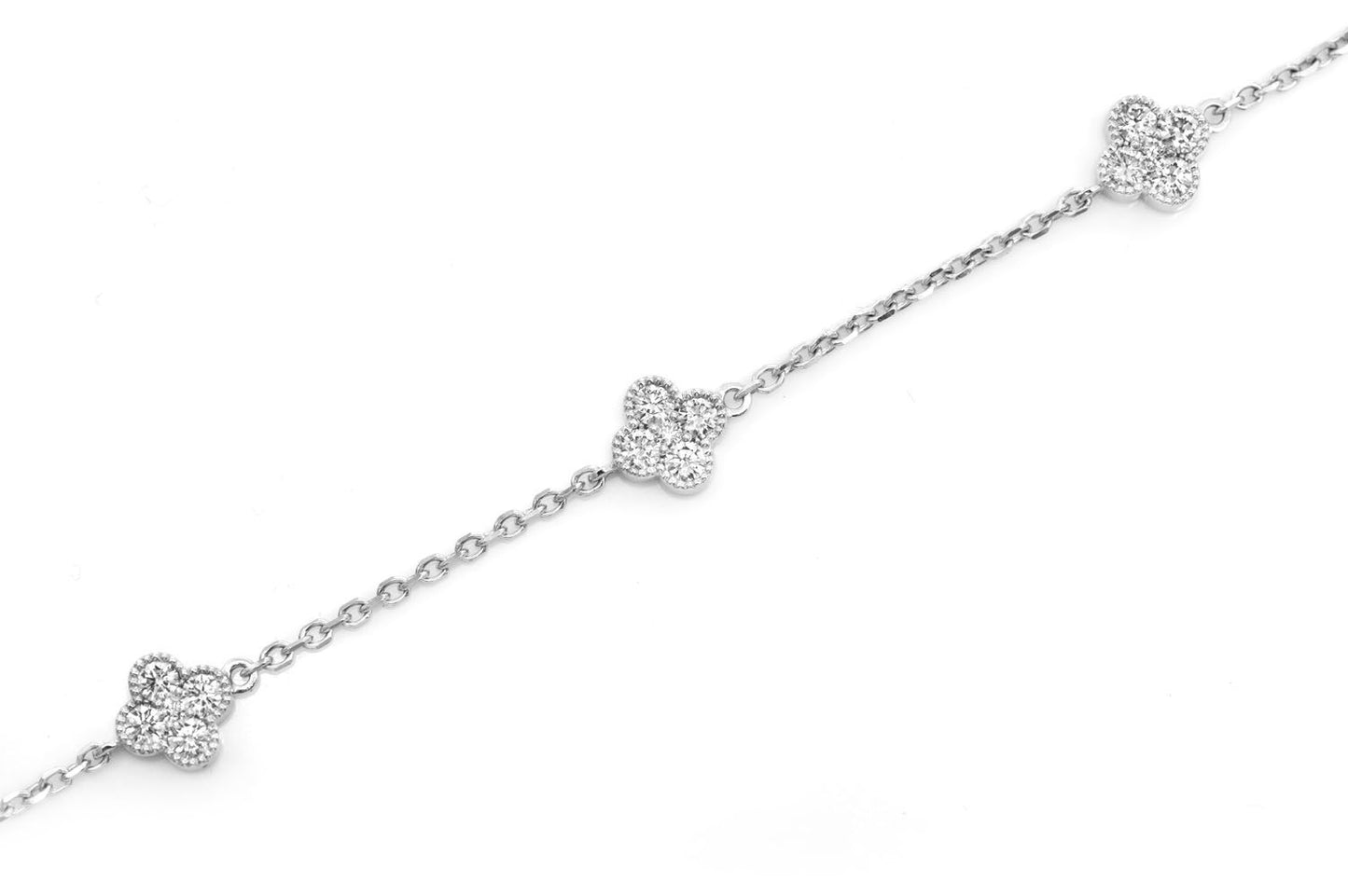 MILGRAIN CLOVER DIAMOND BRACELET 14K SOLID GOLD 1.00CTW