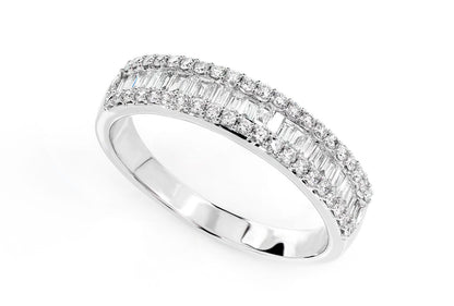 ONE ROW GRADUATED BORDER BAGUETTE & ROUND DIAMOND BAND RING 14K SOLID GOLD 0.50CTW