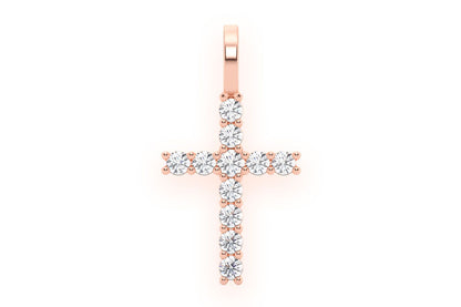 ONE ROW CROSS DIAMOND PENDANT 14K SOLID GOLD 0.50CTW