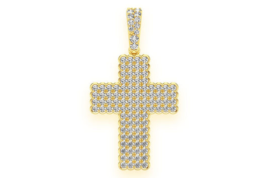HALF BEZEL CROSS DIAMOND PENDANT 14K SOLID GOLD 0.75CTW