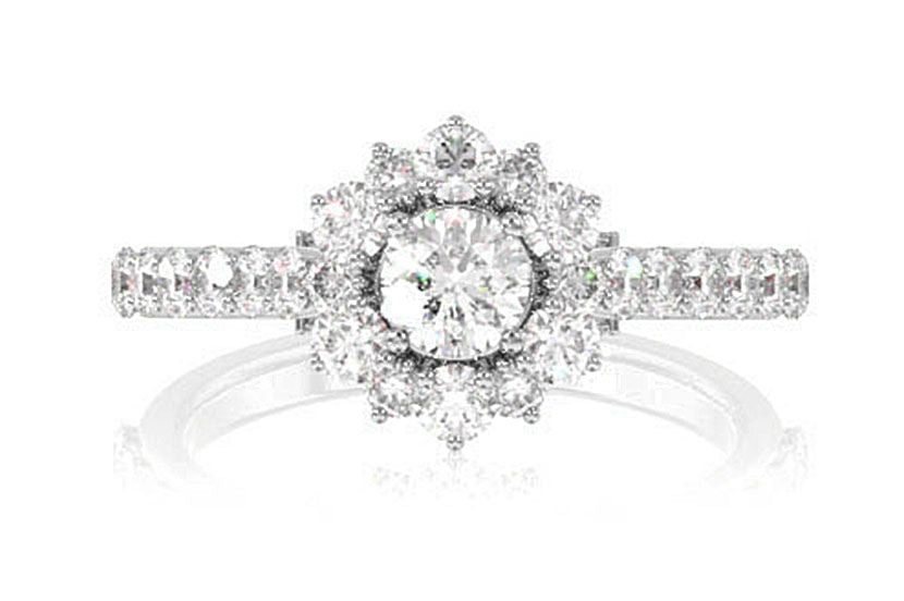 TWO LAYER CLUSTER HALO DIAMOND ENGAGEMENT RING - 1.00CTW