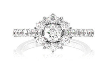 TWO LAYER CLUSTER HALO DIAMOND ENGAGEMENT RING - 1.00CTW