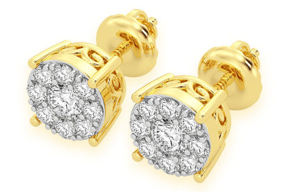 0.50CTW MOSAIC STUD DIAMOND EARRINGS 14K SOLID GOLD
