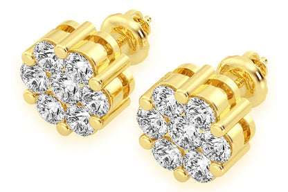 0.50CTW FLOWER STUD DIAMOND EARRINGS 14K SOLID GOLD