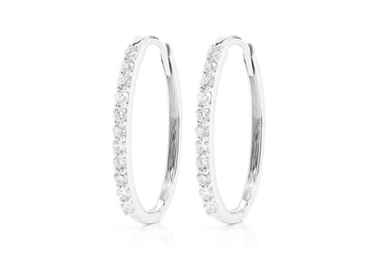 OVAL HALF HOOP DIAMOND EARRINGS 14K SOLID GOLD 0.25CTW