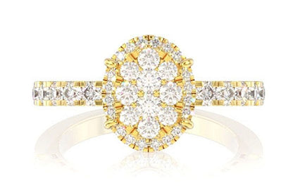 OVAL CLUSTER HALO DIAMOND ENGAGEMENT RING 14K SOLID GOLD - 0.75CTW