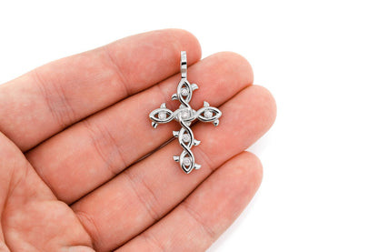 THORN BEZEL CROSS DIAMOND PENDANT 14K SOLID GOLD 0.12CTW