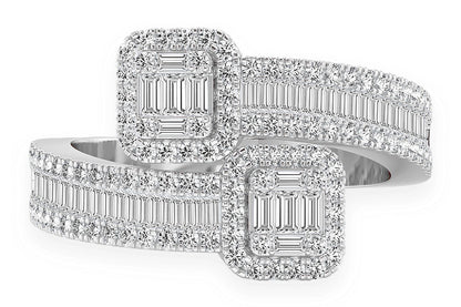 BORDER BAGUETTE CROSSOVER DIAMOND RING 14K SOLID GOLD 1.00CTW