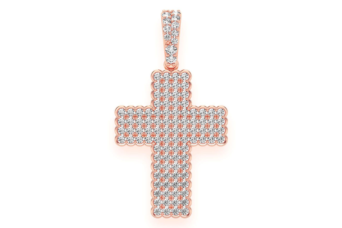 HALF BEZEL CROSS DIAMOND PENDANT 14K SOLID GOLD 0.75CTW
