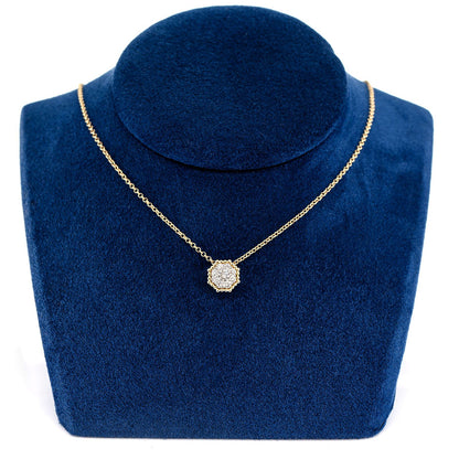 BEADED HEXAGON CLUSTER DIAMOND PENDANT ATTACHED NECKLACE 14K SOLID GOLD 0.45CTW
