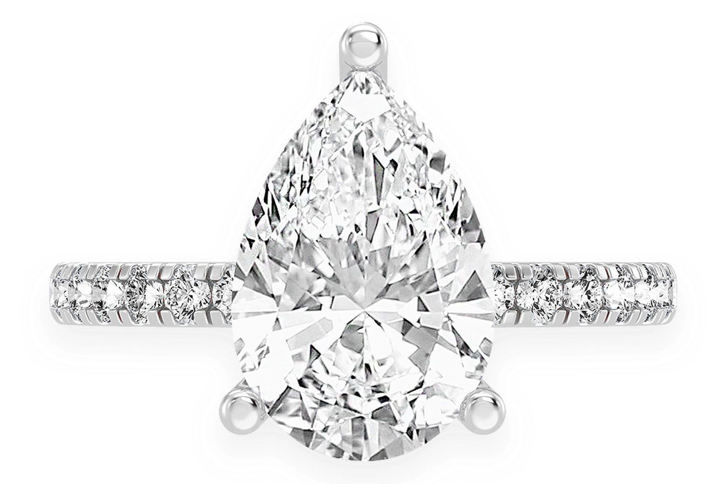 3.00CT PEAR SOLITAIRE - ONE ROW UNDER HALO - DIAMOND ENGAGEMENT RING